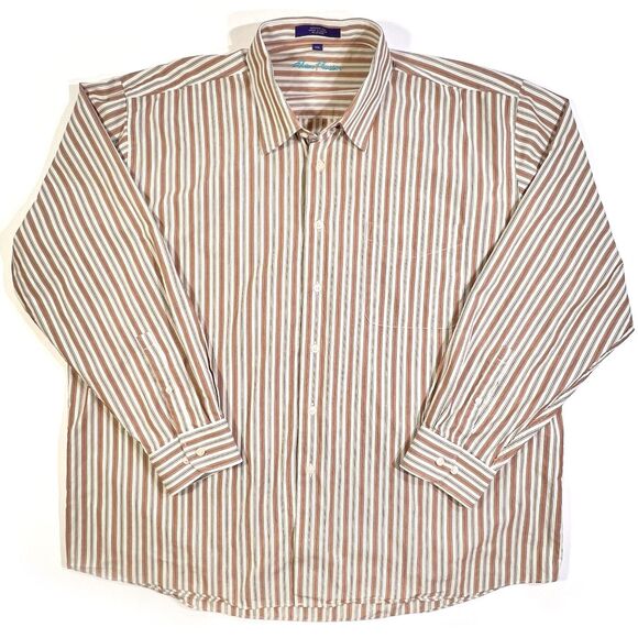 Alan Flusser XXL Brown Stripe Cotton Shirt - Picture 1 of 6